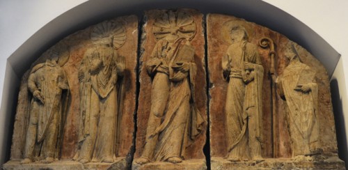 Tympanum relief from St. Pantaleon's Church in Cologne.