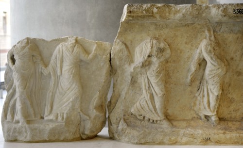 Revetement from the base of a dedication. Eleven women dancing.