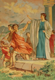Spartan woman saying goodbye to her son who goes to war.