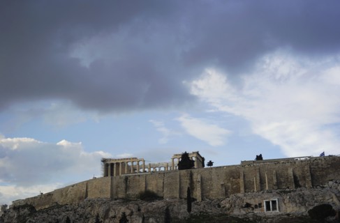 View of Acropolis. Walls and temple.