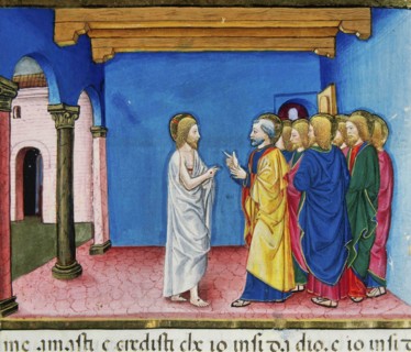 The risen Jesus says to Peter, feed my sheep.