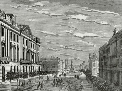 Panoramic of the square called La Plaza de Palacio.