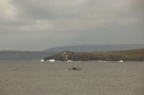 View of the Atlantic coast. Fishing boat.