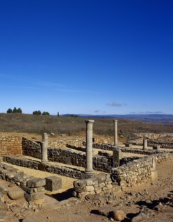 Ruins of houses with arcaded courtyards.