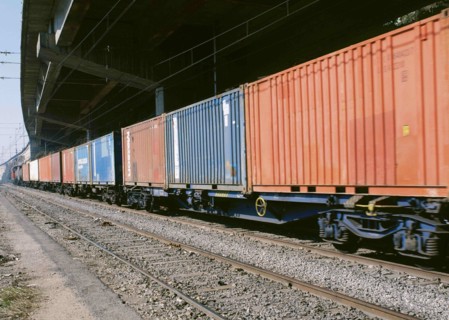 Merchandise train loaded with containers.