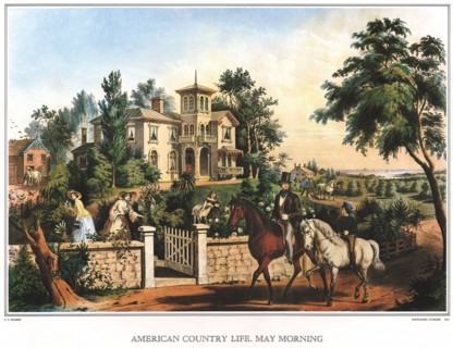 Horses Ride by Mansion
