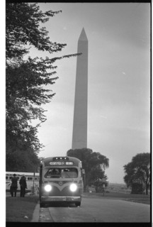 Bus leaving near the Washington Monument, after the March on Washington