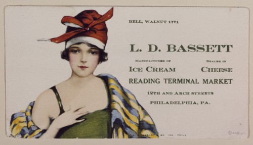 1920s-vintage advertising flier for the Bassett's Ice Cream stand in the Reading Terminal Market.  Bassett's was one of the original tenants.