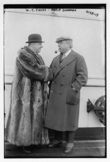 No date - W.C. Fields, wearing a fur coat, and Philip Goodman on board a ship