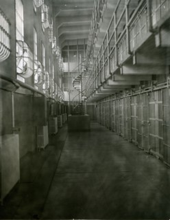 Corridor of Cell Block 'A' in Alcatraz Prison, San Francisco, CA, circa 1955