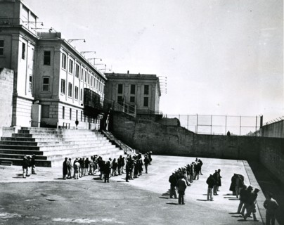 Alcatraz Prison, San Francisco, circa 1940 - Prison Yard and prisoners.