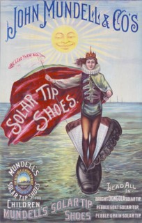John Mundell & Co's solar tip shoes Lead all in bright Dongola solar tip, pebble goat solar tip, pebble grain solar tip. circa 1889.