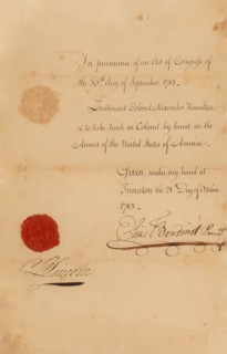 Alexander Hamilton's Commission to Take Rank as Colonel (restored).