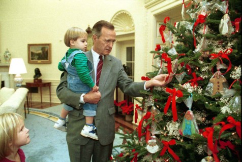 President Bush Shows his Grandson, Walker, the Oval Office Christmas Tree 12 9 1991.