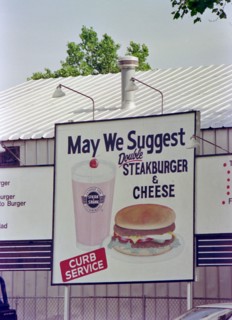 Steak n Shake Curb service sign at a restaurant in Springfield, MO circa 1992.