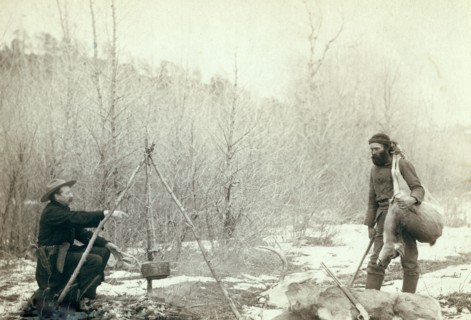 Hunting Deer.' A deer hunt near Deadwood in winter '87 and '88. Two miners McMillan and Hubbard got their game .