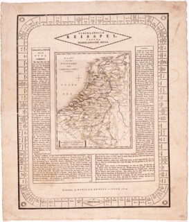 Board game 'Vaderlandsch travel game for Dutch youth' / Bordspel 'Vaderlandsch reisspel voor de Nederlandsche jeugd' circa 1819.