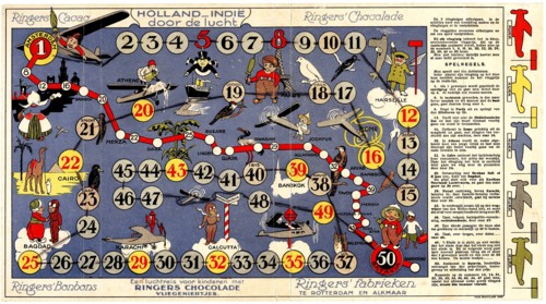 Board game 'Holland - India by air. An air trip for children with Ringers Chocolate flyers' /  Bordspel 'Holland - Indië door de lucht. Een luchtreis voor kinderen met Ringers Chocolade vliegeniertjes...