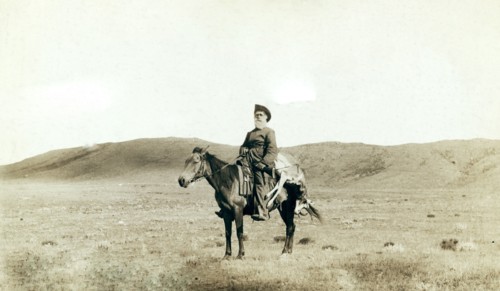 Dick Latham of Iron Mountain, Wyo., returning home from the plains with the antelope he has slain 1888.