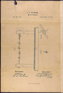 Patent Drawing for Joseph F. Glidden's Improvement to Barbed Wire 1874 .