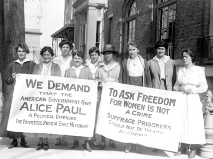 Woman Suffrage Banners - Woman Suffrage Movement - Woman suffrage picketers for Alice Paul circa 1917.