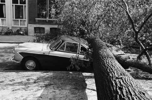 Tree fallen on Frederiksplein on top of the car / Date September 27, 1963.