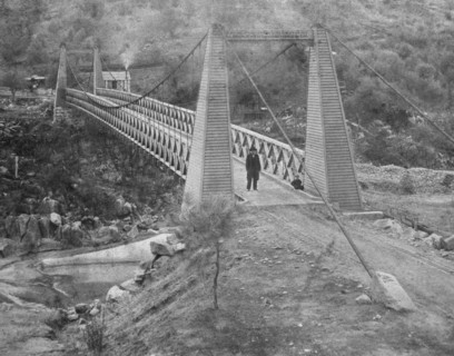 California History - Suspension Bridge at Rattlesnake Bar, American River, Placer County circa 1866 .