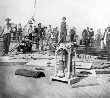 California History - Laying the Deck Plates of Monitor Camanche, San Francisco circa 1866.