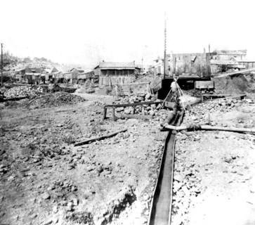 California History - Placer Mining at Volcano, Amador County - the Dump and Sluice circa 1866.