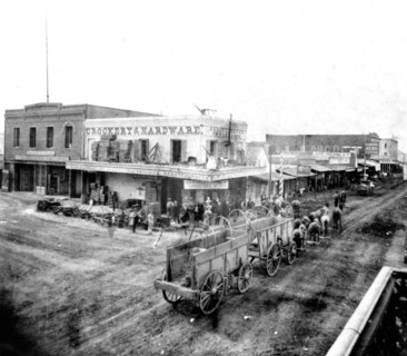 California History - Main and El Dorado Streets, Stockton, San Joaquin County circa 1866.