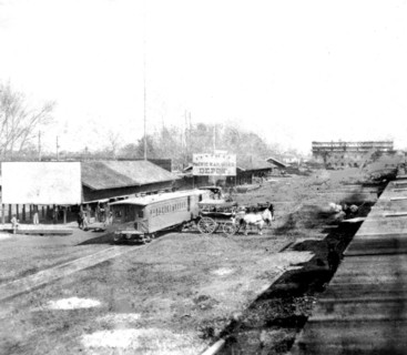 California History - The Railroad Depots, on the levee, Sacramento City circa 1866.