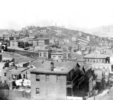 California History - Russian Hill from corner of Mason and Sacramento, San Francisco circa 1866.