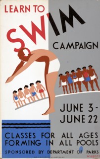 Learn to swim campaign Classes for all ages forming in all pools circa 1940 .
