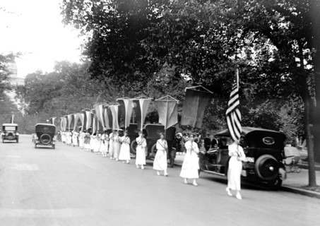 Woman Suffrage Movement - Suffragettes with banners in Washington D.C. circa 1918.