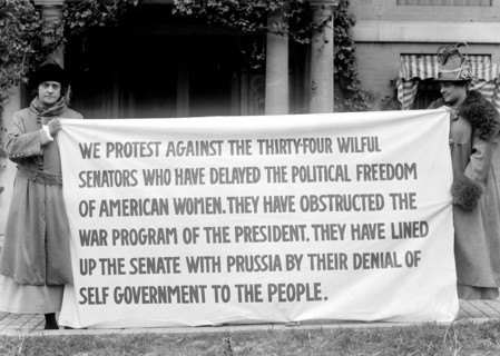 Woman Suffrage Movement - Suffragettes with banners Washington D.C. circa 1918.