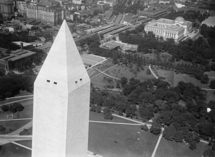 Washington D.C. History - Aerial view of Washington Monument circa 1919 .