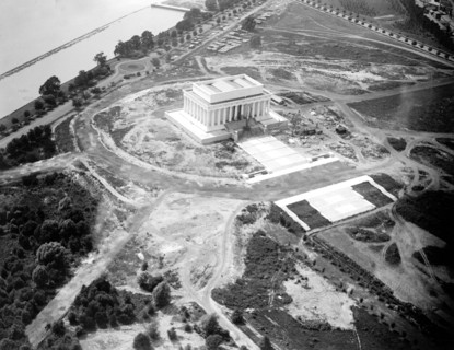 Washington D.C. History - Aerial view of the Lincoln Memorial under construction circa 1919.
