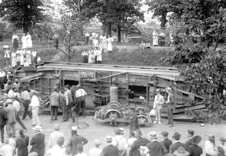 Streetcar accident - Overturned Street Car circa 1919 .
