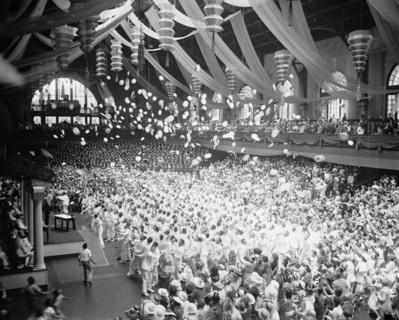 School's out for the graduating class at the Naval Academy at Annapolis, after receiving their diplomas the midshipmen are shown getting rid of their midshipmens caps for the headgear of an ensign. 6/...