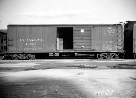 Empty railroad freight car circa 1938.
