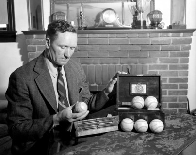 Baseballs autographed by six Presidents. Walter Johnson a.k.a. the 'Big Train's' gift to Baseball Hall of Fame circa 1939.