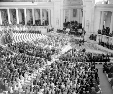 Armistice Day services at Arlington National Cemetery Ampitheater circa 1939 .