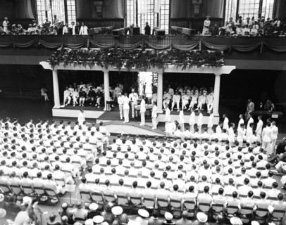 Annapolis graduation exercises - presenting diplomas to graduates  circa 1936.