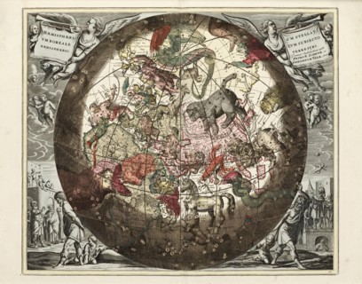 Cellarius' Hæmisphærium Stellatvm Boreale cvm Subiecto Hæmisphærio Terrestri, 1708.