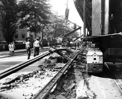 Streetcar track removal circa 1935.