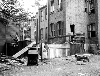 Slums in the ghetto of a large American city (possibly Washington D.C.) circa 1935.