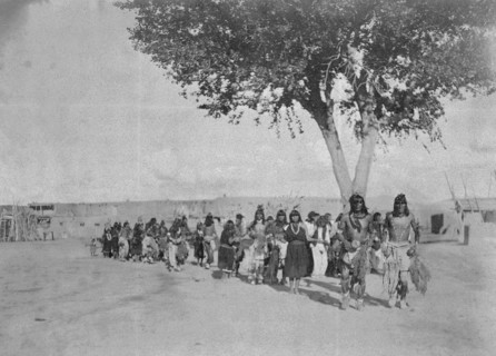 Edward S. Curtis Native American Indians - Tewa Indians dancing in line formation circa 1905.