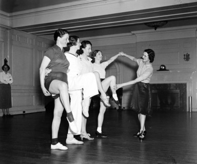 Women dancing in dance studio circa 1936.