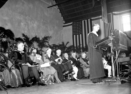 Franklin D. Roosevelt - President Roosevelt at Catholic University, Washington, D.C. (sitting) circa 1933.