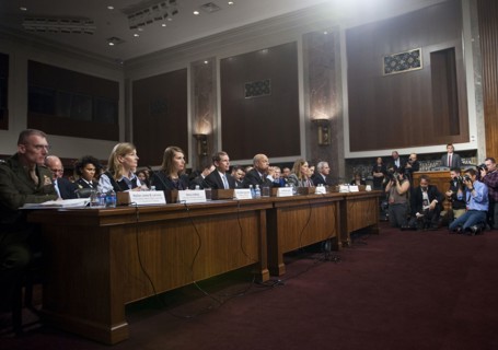 Secretary of Homeland Security Jeh Johnson testifies about the role and responsibility of the Department of Homeland Security in response to the Ebola outbreak in West Africa at a Senate Committee .